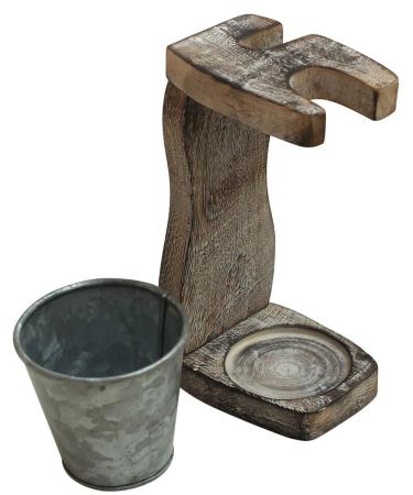 Wood Shaving Brush Razor Stand with Galvanized Soap Bowl - Handmade Shabby Chic Organizer Set for Men - Buy Online on GoSupps.com
