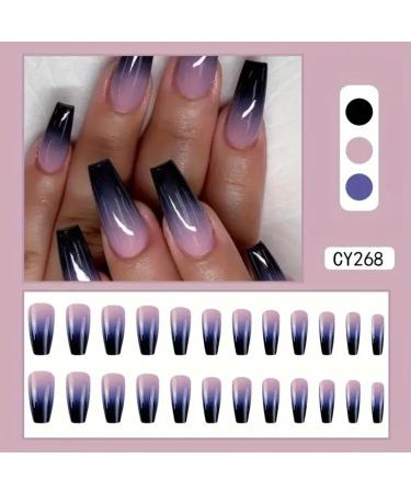 Shop Long Press on Nails - Purple & Black Gradient Coffin Style | Reusable Acrylic French False Nails for Women & Girls - Buy Online on GoSupps.com