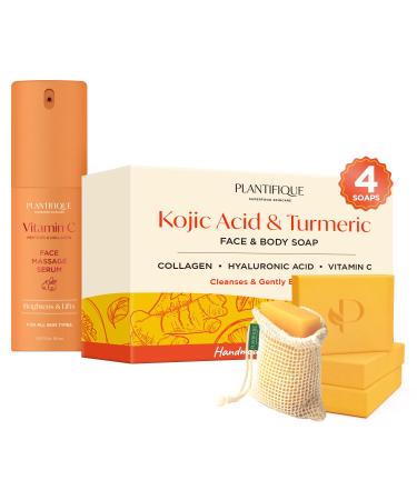 PLANTIFIQUE Korean Vitamin C Face Massage Serum and Kojic Acid Soap for Hyperpigmentation 320g