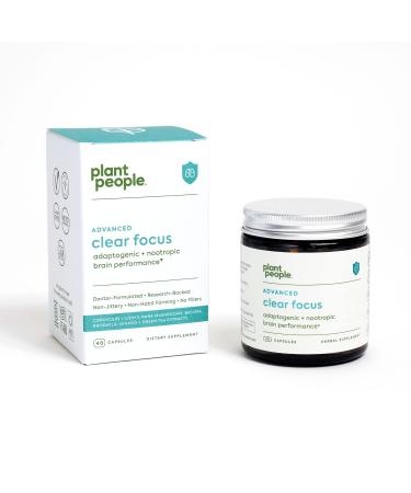 Plant People - Clear Focus | Support Brain Function, Focus, and Mental Clarity with Nootropics and Adaptogens | Natural, Organic, Vegan, Non-GMO, Gluten Free, Vitamins & Supplements | 40 Capsules