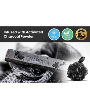 Clean Up Nicely 4 Pack Shower Puff - Black Charcoal Mesh Bath Sponges & Loofahs | Large Pouf Balls for Luxurious Cleansing - Buy Online on GoSupps.com
