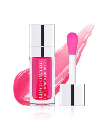 ZHISHUDL Plumping Lip Oil Lip Glow Oil Lip Gloss Oil Lip Stain Hydrating Non-sticky Big Brush Head Glitter Shine Clear Lip Oil Tinted for Lip Care and Dry Lips -015 Cherry Red