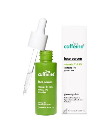 mCaffeine 15% Vitamin C Face Serum for Glowing Skin with Green Tea & 1% Caffeine | Reduces Dark Spots & Pigmentation | Revives Dull Skin & Protects Against Sun Damage | Serum for Men & Women - 30 ml