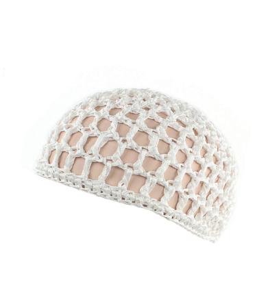 Qianmome Women Soft Rayon Snood Hat Hair Net Crocheted Hair Net Cap Mix Colors Kufi White-2pcs