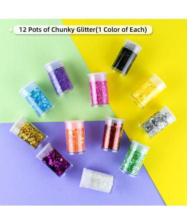 12 Colors Chunky Face Glitter - No Glue Cosmetic Body Nail Eye & Hair Art | Holographic Makeup Sequins for Rave & Festival - Buy Online on GoSupps.com