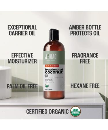J MAC BOTANICALS Organic Fractionated Coconut Oil (16 oz) - Essential Oil Carrier for Hair, Skin & Aromatherapy - Buy Online on GoSupps.com