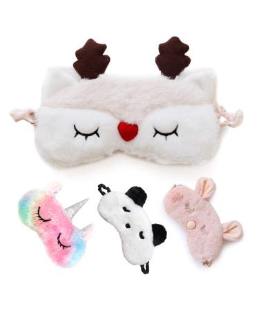 Cute Sleep Mask - Soft and Comfortable Animal Plush Blindfold Eye Cover for Kids Girls Women Great Eyeshade for Travel Shift Work Meditation Washable(White Deer)