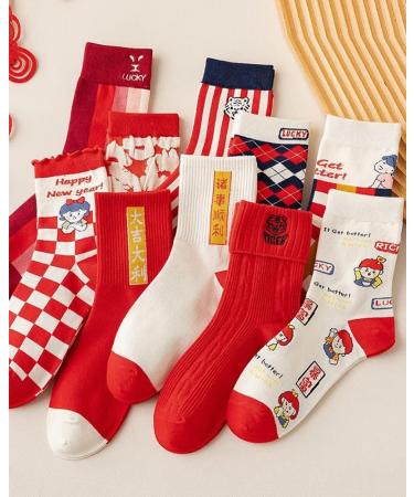 Chinese New Year Red Cotton Women's Socks 1 Pair 36-40 (Color Style 7) - Buy Online on GoSupps.com