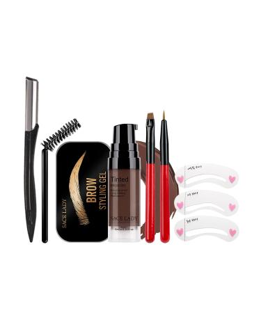 Eyebrow Gel Kit with 2PCS Eyebrow Brushes & Brow Soap Wax & Stencil Razor Set  Tinted Long Lasting Cruelty Free Eyebrow Gel for Natural Waterproof Eyebrow Makeup  Flake-proof  Smudge-proof  Dark Brown