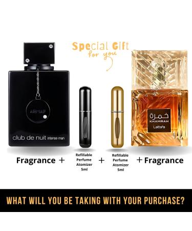 Men's Bundle Armaf Club De Nuit Intense Man 3.6oz EDT & Khamrah Lattafa 3.4oz EDP & 2 Empty Travel Perfume Atomizers -Spicy Woody Sweet- Long Lasting for Men - Buy Online on GoSupps.com
