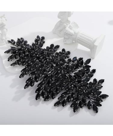 Kercisbeauty Big Statement Full Black Rhinestones Beads Hair Comb for Women Girls Wedding Bridal Black Hair Piece Sparkle Black Jewelry for Special Occasion