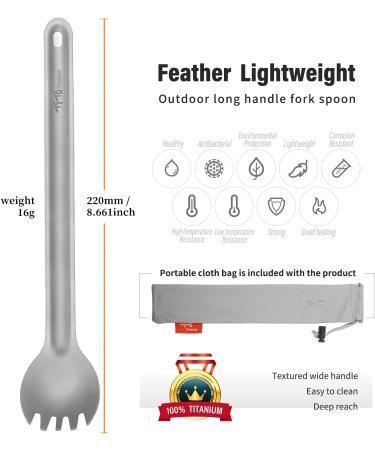 TiTo Titanium Long Handle Spork and Spoon - Eco-Friendly Ultralight Portable Flatware for Camping, Backpacking, Hiking, Travel - with Bag (Spork) - Buy Online on GoSupps.com