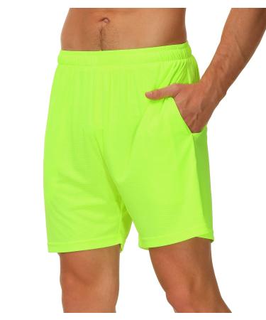 Cakulo Men's 5 Inch Running Tennis Shorts Quick Dry Athletic Workout Active Shorts with Pockets Neon Yellow Medium