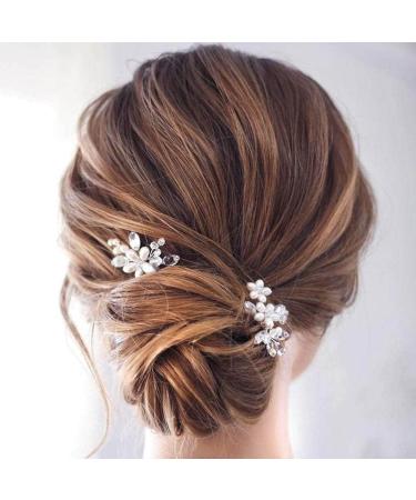 Clataly Bride Wedding Headdress Silver Rhinestone Hairpin Handmade Crystal Pearl Hair Clip Hair Piece U-Shaped Hairpins Hair Accessories