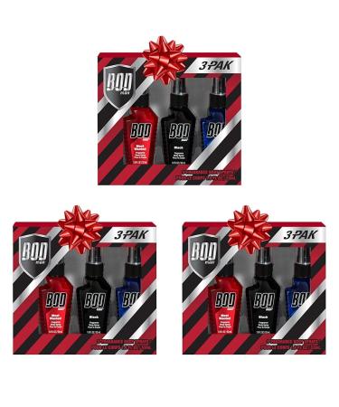 Bod Man Body Spray Holiday Gift Set for Him - 3 Piece Variety Sampler (Black Really Ripped Abs Most Wanted) Perfect for Stocking Stuffers (Pack of 3) 1.8 Fl Oz (Pack of 9)