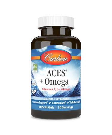 Carlson - ACES + Omega Vitamins A C E & Selenium + Omega-3s EPA and DHA Health Support 60 Softgels 60 Count (Pack of 1)