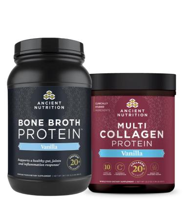 Ancient Nutrition Bone Broth Protein Powder Vanilla 40 Servings + Multi Collagen Protein Powder Vanilla 60 Servings