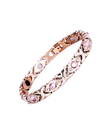 JXWYHH Magnetic Therapy Menopause Reliving Bracelet Elegant Magnetic Bracelet for Women Hot Flashes Reliving Bracelet Hematite Magnetic Therapy Bracelet Effective Relieving Anxiety 1pcs Rose Gold