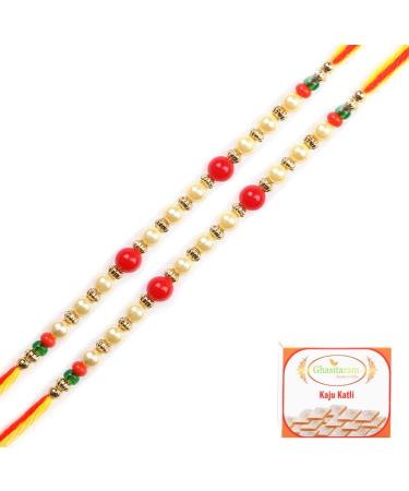 Ghasitaram Gifts Rakhi for Brother Rakhis Online -Set of 2-6047 Pearl Rakhi for My Brother with 200 GMS of Kaju katli Set of 2 Rakhis with 200 gms of Kaju katli
