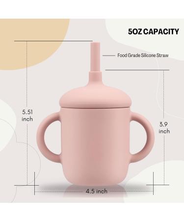 Mintlyfe Baby Trainer Cup (Pack of 2) BPA-Free Silicone Sippy Cup for Toddlers - 5 oz - Spill Proof with Handles, Lid, and Straw - Non-Slip - Blush & Ether - Buy Online on GoSupps.com