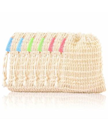 Soap Saver Bag Pouch - Natural Exfoliating Soap Bags Sack Scrubber, Bar Soap Mesh Bags 6 Piece Made from Sisal Hemp with Drawstring, Soap Pocket Soap Holder for Drying Foaming Shower Bath 5.5x3.7 Inch (Pack of 6)