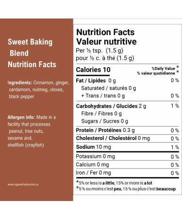 Aga's Wholesome Sweet Baking Blend 100g Salt & Sugar Free Pumpkin Pie Spice Seasoning Great for Baking Pancakes & More Warm Fall & Holiday Flavours Gluten Free Vegan Non-Irradiated GMO Free - Buy Online on GoSupps.com