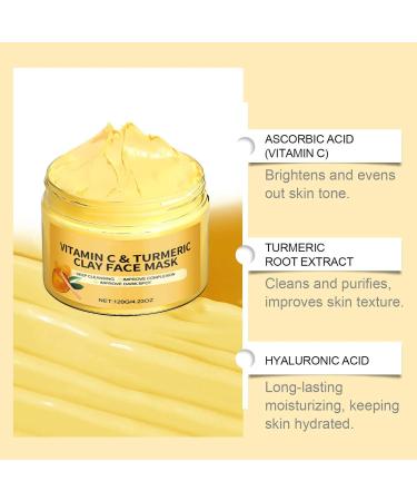Turmeric Face Mask Turmeric and Vitamin C Clay Mask Vitamin C Face Mask With Kaolin Clay And Turmeric For Dark Spots Deep Cleansing Skin Care (1PC) - Buy Online on GoSupps.com