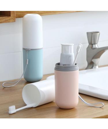 Travel Toothbrush Holder Case - Multifunctional Portable Plastic Cup (White Pink) for International Shipping - Buy Online on GoSupps.com