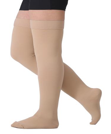 TOFLY Medical Thigh High Compression Stockings for Women & Men Closed Toe Opaque Firm 20-30mmHg Graduated Compression Socks with Silicone Band Support for Varicose Veins Edema Travel Beige 3XL 3XL 20-30mmhg Beige