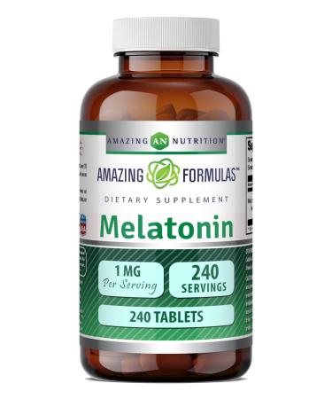 Amazing Formulas Melatonin 1 Mg Supplement | 240 Tablets | Non-GMO | Gluten-Free | Made in USA