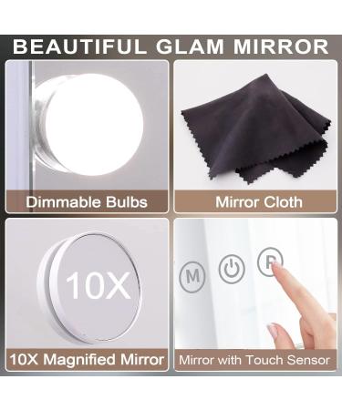 Kottova Makeup Mirror with Lights - 3 Color Modes, 9 LED Dimmable, Hollywood Style Vanity Mirror with Stand and 10X Magnification - Touch Control, 360 Rotation, White - Buy Online on GoSupps.com