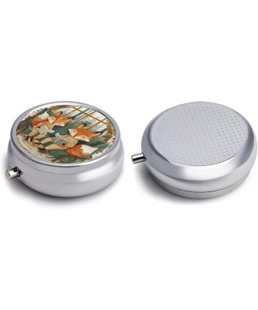 Round Foxes Reading Pill Box - 3 Compartment Medicine Organizer | Portable Decorative Metal Pill Case - Buy Online on GoSupps.com