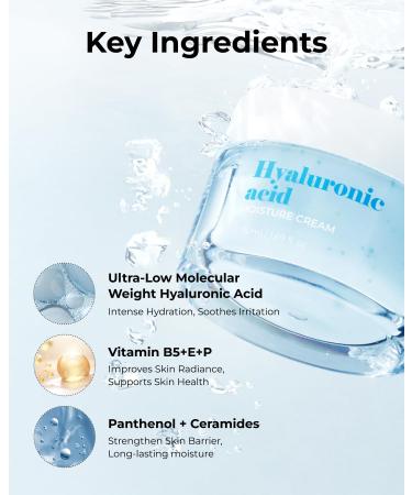 BOM Hyaluronic Acid Moisture Cream 1.69 fl oz Moisturizing Face Cream with Low Molecular Moisturizer Capsules and Vitamins 100 Hour Hydration Moisture Lock Hypoallergenic Vegan Korean Skincare - Buy Online on GoSupps.com