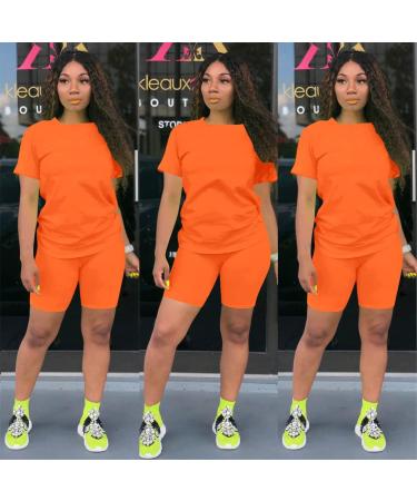 PINSV Women's Summer Bodycon Short Pants Workout Set - Orange, Large - Buy Online on GoSupps.com