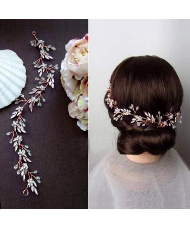 Unicra Rose Gold Leaf Wedding Hair Vine - Bridal Headpiece with Rhinestone Crystal Accent - Buy Online on GoSupps.com