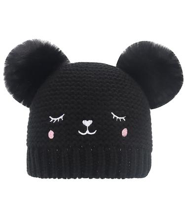 XYIYI Baby Kids Winter Warm Knit Hat Infant Toddler Crochet Fur Pom Beanie Cap for 6-24Months Boys Girls 6-24 Months Bear Black