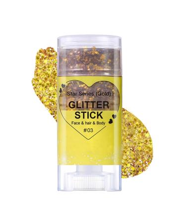 EONFAVE Glitter Stick Body Glitter Stick Glitter Face Mermaid Holographic Glitter Powder Body Hair Face Nail Art Christmas Rave Accessories (03 Gold)