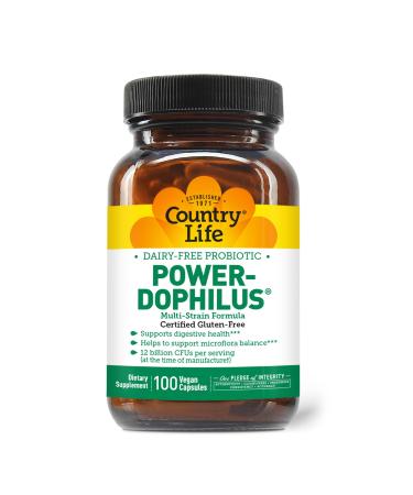Country Life Power-Dophilus Dairy-Free Multi-Strain Probiotic 12 Billion CFUs 100 Vegan Capsules Certified Gluten Free Certified Vegan 100 Count (Pack of 1)