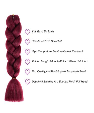 Shangxiu Kanecalon Jumbo Braid Hair Extensions - 6Pcs 24 Synthetic Box Braids in Wine Red | International Shipping - Buy Online on GoSupps.com