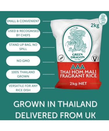 Green Dragon Thai Fragrant Jasmine Rice 2KG - AAA Premium White Rice for Chinese Asian Cooking - Buy Online on GoSupps.com