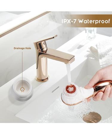 Electric Facial Cleansing Brush - Rechargeable Exfoliator for Deep Cleansing & Massaging | IPX-7 Waterproof with 4 Brush Heads - White & Rose Gold - Buy Online on GoSupps.com