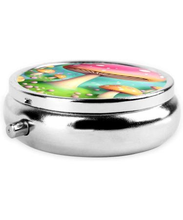 Small Metal Round Pill Box - Travel-Friendly Three Compartment Medicine Organizer for Purse & Pocket - Wonderful Little Mushrooms Design - Buy Online on GoSupps.com