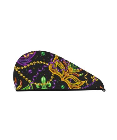 Microfiber Hair Drying Cap Mardi Gras Surface Hair Towel Cap Soft Absorbent Hair Towel Towel Wrap with Button Quick Dry Fast Drying Hair Capsfor Curly Long & Thick Hair