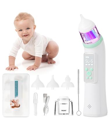 Baby Nasal Aspirator Electric Baby Nose Suckers with 5 Suction Levels and 3 Silicone Tips Automatic Nose Cleaner Rechargeable Nasal Sucker for all ages 0+ with Light & Music Soothing Function White
