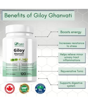 Giloy Ghanvati 120ct 500mg tablets for Immune Health Stress Resistance Rejuvenative Tonic Digestive Health - Buy Online on GoSupps.com