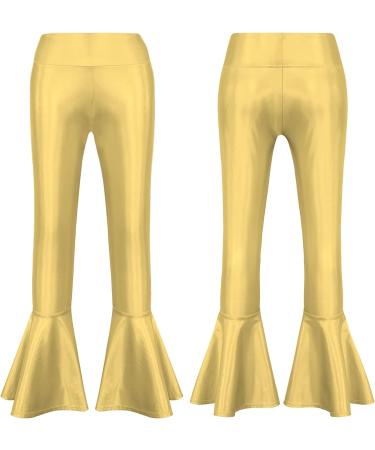 Aislor Kids Metallic Shiny Sequin Ruffle Bell Bottom Pants - Gold (Size 10) - Buy Online on GoSupps.com