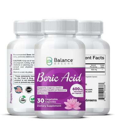 Boric Acid Vaginal Suppositories 600mg - Intimate Health Support - 30 Capsules - Buy Online on GoSupps.com