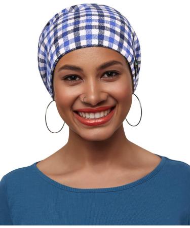 Breathable Blue White Elastic Sleep Caps with Satin Lining for Frizzy Hair - International Shipping Available - Buy Online on GoSupps.com