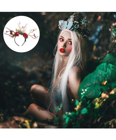 Lurrose headband Branch Antler Headdress Elf Flower Headwear antler flower floral hair garland Forest Hair Accessory christmas party favor halloween headpiece antlers plastic Fairy - Buy Online on GoSupps.com