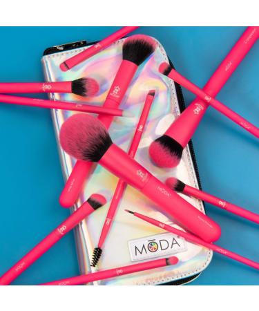 MODA Totally Electric 13pc Full Face Makeup Brush Set - Neon Pink | Powder Blush Shader & More for Flawless Makeup - Buy Online on GoSupps.com